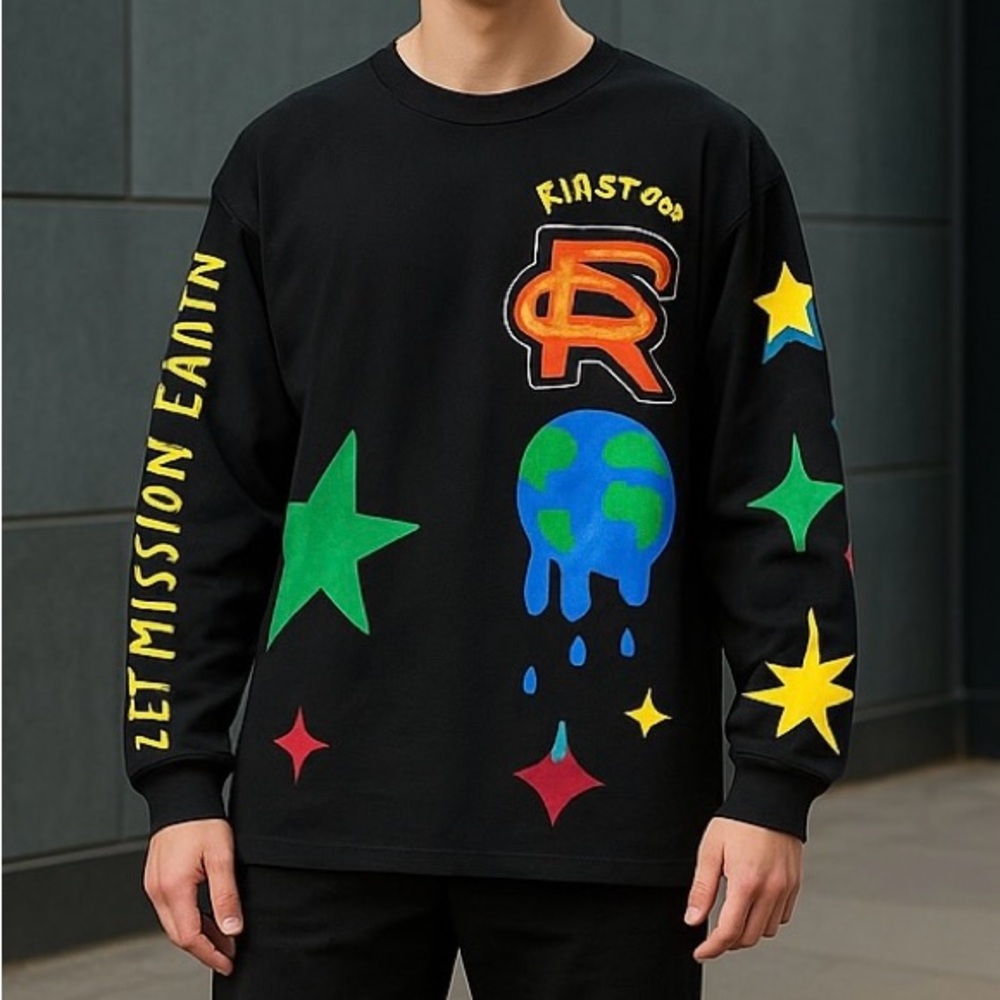 First Row men’s “out of this world” graphic long sleeve shirt black‎ size XXL